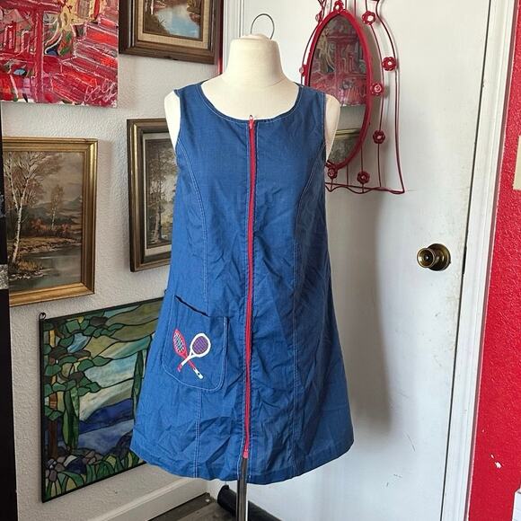 gilead Dresses & Skirts - gilead blue red zip up tennis sleeveless dress